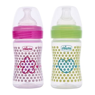 WellBeing Bi-Pack Feeding Bottle (150ml, Slow) (Pink Green)